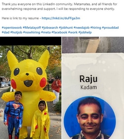 Man's post on losing job at Meta. (LinkedIn/@RajuKadam)