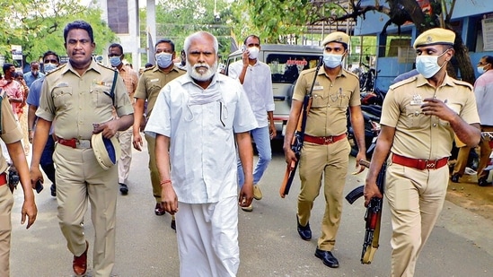 Santhan, one of the convicts of the Rajiv Gandhi assassination case, in Tamil Nadu’s Vellore district. (PTI)(HT_PRINT) Santhan, one of the convicts of the Rajiv Gandhi assassination case, in Tamil Nadu’s Vellore district. (PTI)(HT_PRINT)