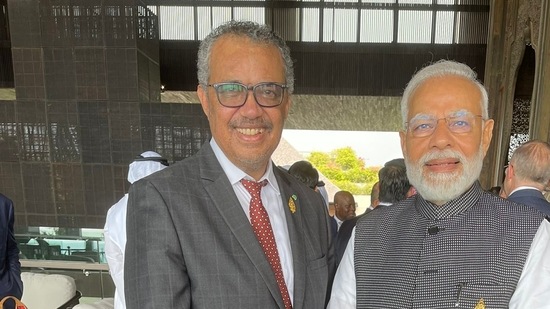 Dr Tedros seen along with PM Modi. (Twitter) 