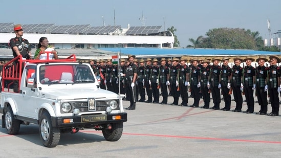 President Droupadi Murmu, the former Jharkhand governor arrived in the state for the first time after becoming the President.(PTI)
