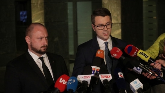 Polish government spokesman Piotr Muller speaks to media after a meeting of the security committee in connection with the missile attack on the territory of Poland, in Warsaw, Poland.(REUTERS)