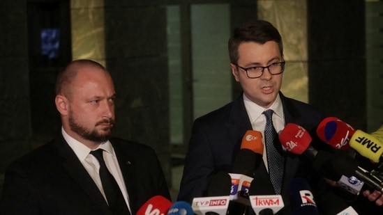 Polish government spokesman Piotr Muller speaks to media after a meeting of the security committee in connection with the missile attack on the territory of Poland, in Warsaw, Poland.(REUTERS)