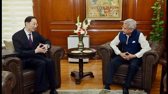 External Affairs Minister S Jaishankar (right) meets then-outgoing Chinese Ambassador to India Sun Weidong for a farewell call , in New Delhi in October. (S Jaishankar Twitter)