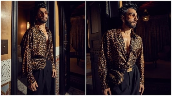 For the second look, Ranveer chose another look by ace-designer Sabyasachi Mukherjee. He wore an oversized collared shirt featuring mustard and black animal print, full-length sleeves and front button closures. Lastly, black high-waisted pants with front pleats and baggy fitting completed the ensemble. (Instagram)