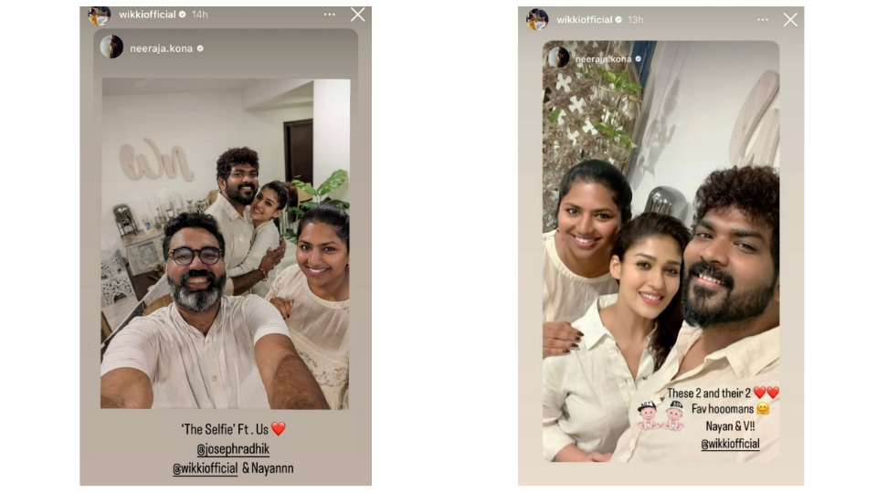 Vignesh Shivan reshares Neeraja Kona's pictures via Instagram Stories. Vignesh Shivan reshares Neeraja Kona's pictures via Instagram Stories.