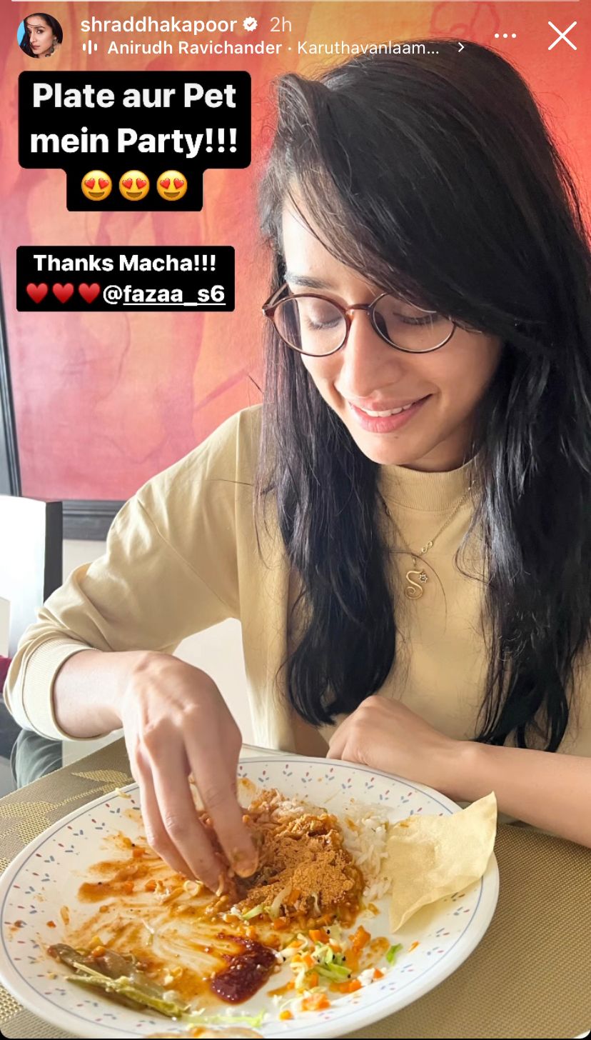 Shraddha Kapoor shared picture with her food via Instagram Stories.