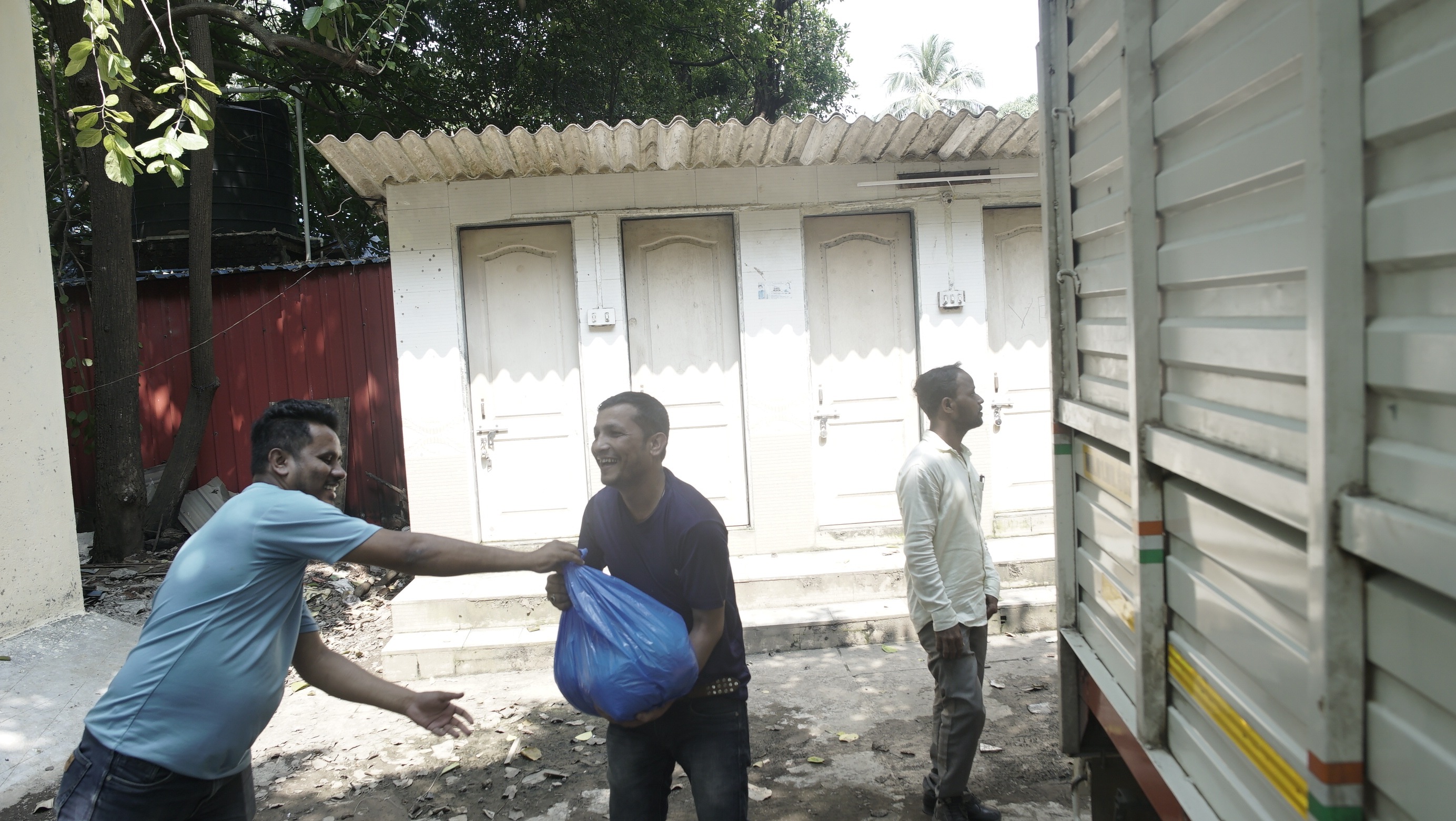 Volunteers distributing food during a drive