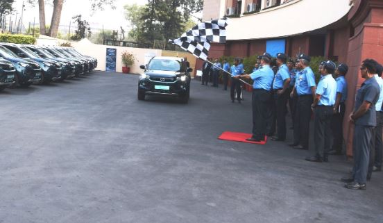Air chief marshal VR Chaudhari flagged the first batch of the 12 Nexons at the IAF's headquarters in Vayu Bhawan, New Delhi. (Twitter/@IAF_MCC)