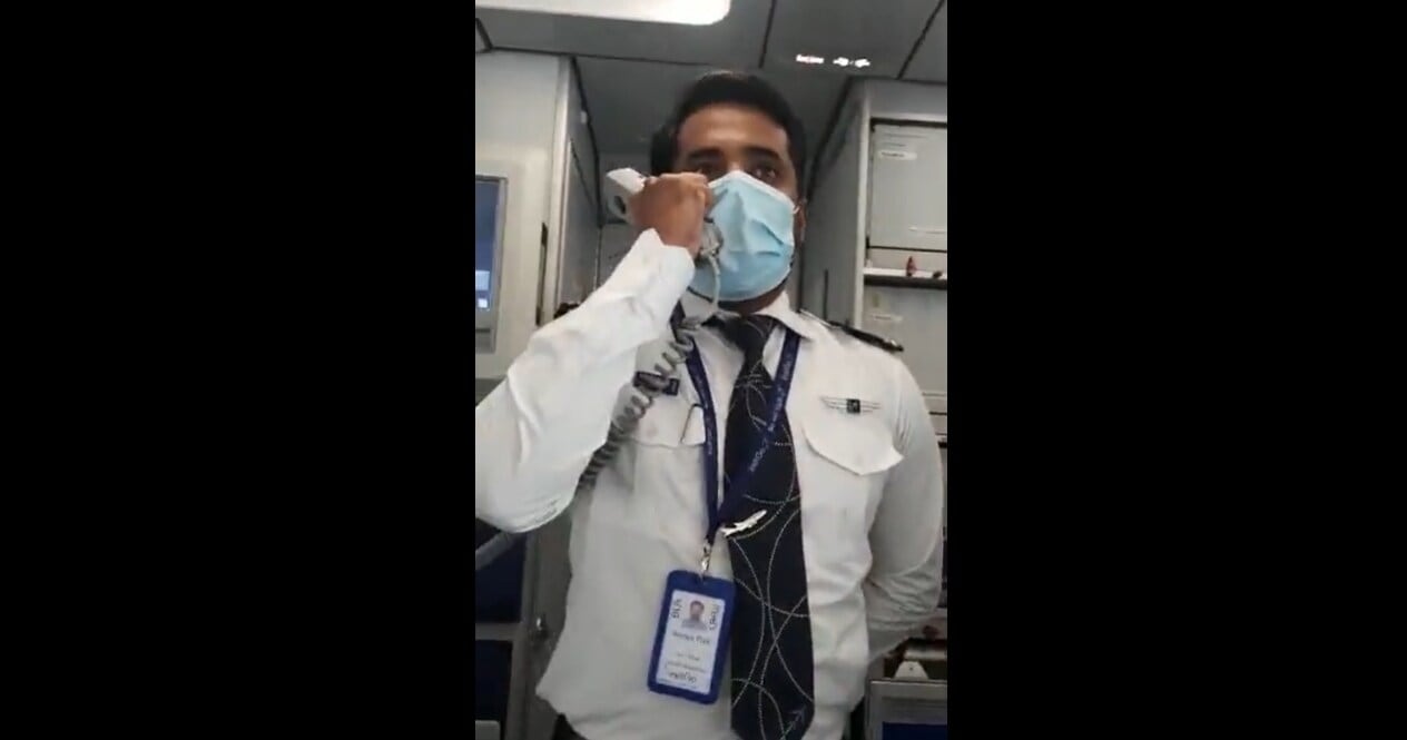 The video was posted on Twitter by Dharwad MP and union minister Pralhad Joshi, who was on the flight. (@JoshiPralhad/Twitter) The video was posted on Twitter by Dharwad MP and union minister Pralhad Joshi, who was on the flight. (@JoshiPralhad/Twitter)