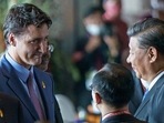 Canada's Prime Minister Justin Trudeau speaks with China's President Xi Jinping at the G20 Leaders' Summit in Bali on Wednesday.
