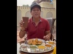 Sachin Tendulkar enjoying Jaipuri breakfast and lassi. 