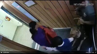 Screengrab from the CCTV camera footage from the lift. (HT Photo) Screengrab from the CCTV camera footage from the lift. (HT Photo)
