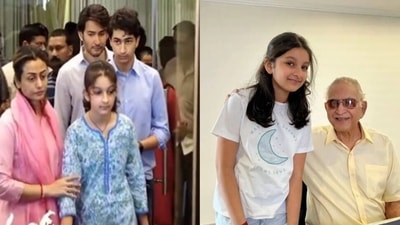 Mahesh Babu and Namrata Shirodkar’s children Gautham and Sitara paid their last respects to grandfather Krishna. Mahesh Babu and Namrata Shirodkar’s children Gautham and Sitara paid their last respects to grandfather Krishna.