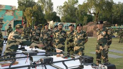 BSF’s western command ADG inspects drones during his visit to Sunderbani and Indreshwar Nagar sectors in Jammu on Wednesday. (Sourced image)