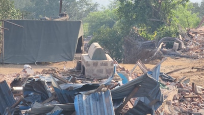 The anti-encroachment drive near Afzal Khan’s tomb completed near Pratapgad in Satara. (HT FILE PHOTO)