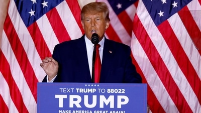 Former US President Donald Trump speaks at the Mar-a-Lago Club in Palm Beach, Florida. (AFP) Former US President Donald Trump speaks at the Mar-a-Lago Club in Palm Beach, Florida. (AFP)