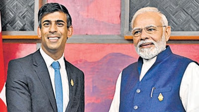 British Prime Minister Rishi Sunak and India's Prime Minister Narendra Modi hold a bilateral meeting on November 16, 2022 in Nusa Dua, Indonesia. Leon Neal/Pool via REUTERS (REUTERS)