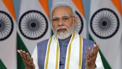 Prime Minister Narendra Modi addresses the Bengaluru Tech Summit 2022, via a video message on Wednesday, Nov. 16, 2022. (PTI) Prime Minister Narendra Modi addresses the Bengaluru Tech Summit 2022, via a video message on Wednesday, Nov. 16, 2022. (PTI)