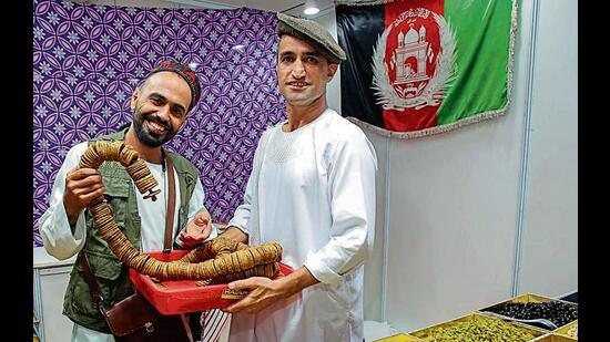 Tawab Khan and Aziz say that they have brought more than 20 varieties of dry fruits.  “Fig is something people here love, so we had to bring it in,” says Khan.  (Photo: Rajesh Kashyap/HT)