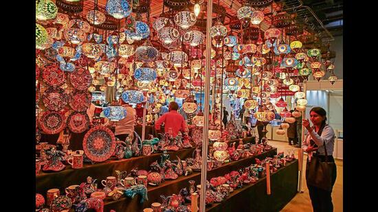 Turkey’s mosaic lamps at the 41st edition of India International Trade Fair (IITF), which recently kicked off at Pragati Maidan in Delhi. (Photo: Raajessh Kashyap/HT)
