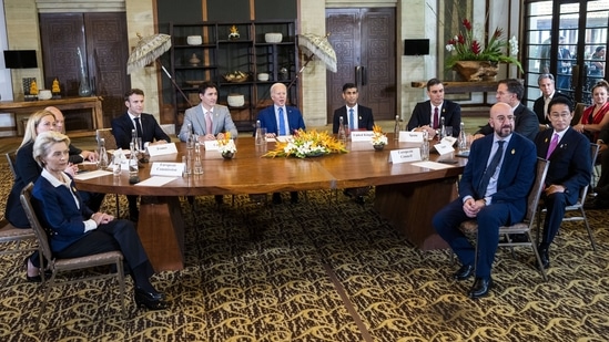 World leaders during a meeting of G7 and NATO leaders in Bali, Indonesia, Wednesday, (AP)