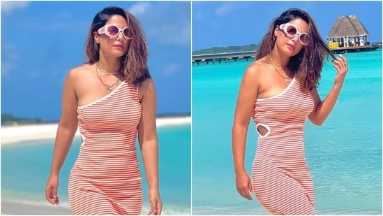 Actor Hina Khan loves to travel. If you follow the actor on social media, you should know that Hina escapes the busy city life whenever she gets the chance. And just like several other stars, Maldives is one of Hina's favourite holiday destinations. Going by her latest Instagram post, it seems the star is missing its white sand beaches, tropical weather and clear blue waters.(Instagram)