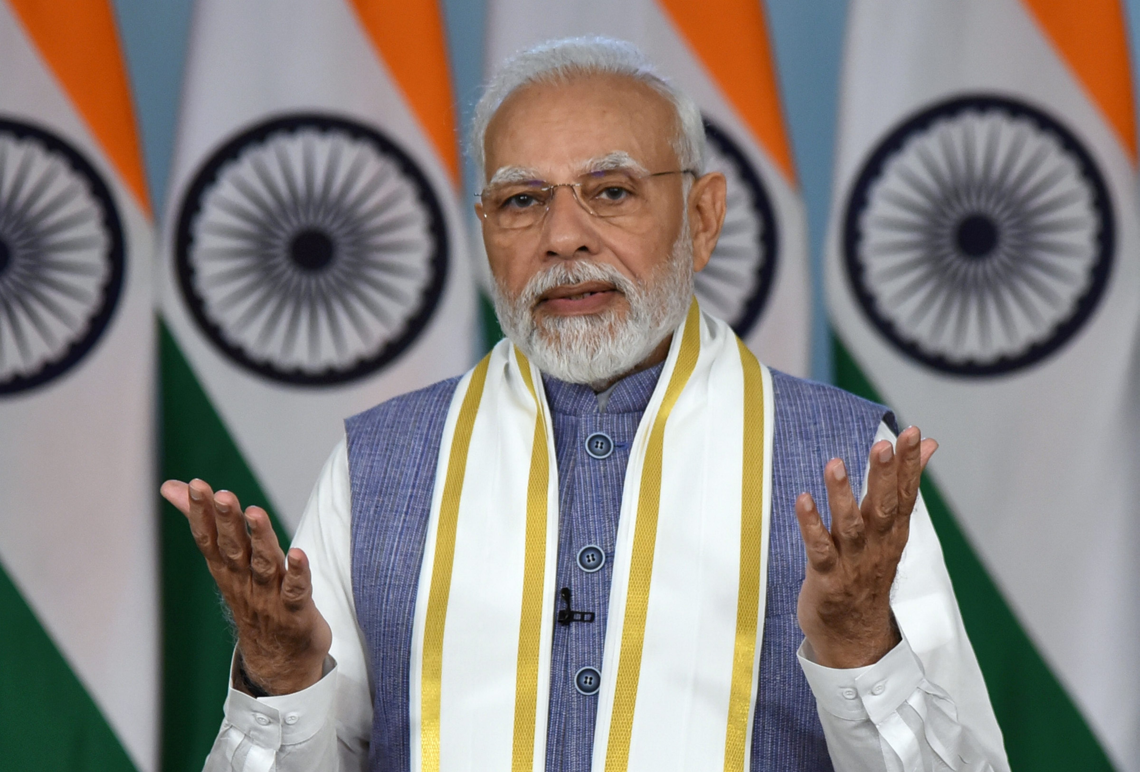 Prime Minister Narendra Modi addresses the Bengaluru Tech Summit 2022, via a video message on Wednesday, Nov. 16, 2022. (PTI)