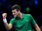 Serbia's Novak Djokovic celebrates after winning against Russia's Andrej Rublev during their singles tennis match of the ATP World Tour Finals, at the Pala Alpitour in Turin, Italy, Wednesday, Nov. 16, 2022.AP/PTI(AP11_16_2022_000272B)(AP) Serbia's Novak Djokovic celebrates after winning against Russia's Andrej Rublev during their singles tennis match of the ATP World Tour Finals, at the Pala Alpitour in Turin, Italy, Wednesday, Nov. 16, 2022.AP/PTI(AP11_16_2022_000272B)(AP)