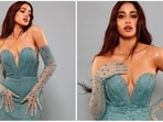 Janhvi Kapoor recently stole the limelight in an embellished blue gown and gloves as she attended a star-studden award show in Mumbai.(Instagram/@janhvikapoor)