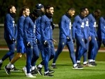France's national football team forward Karim Benzema (front L) and goalkeeper Hugo Lloris (front R) attend a training session at the team's training camp in Clairefontaine-en-Yvelines, south of Paris, on November 14, 2022, six days ahead of the Qatar 2022 FIFA World Cup football tournament. (Photo by FRANCK FIFE / AFP)(Getty Images) France's national football team forward Karim Benzema (front L) and goalkeeper Hugo Lloris (front R) attend a training session at the team's training camp in Clairefontaine-en-Yvelines, south of Paris, on November 14, 2022, six days ahead of the Qatar 2022 FIFA World Cup football tournament. (Photo by FRANCK FIFE / AFP)(Getty Images)
