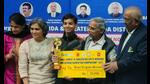 Young Divyansh Singh (centre) holds the winner’s trophy in Noida on Thursday. (Pic courtesy BAI) Young Divyansh Singh (centre) holds the winner’s trophy in Noida on Thursday. (Pic courtesy BAI)