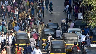 Mumbai, India - Jan. 8, 2019: Commuters stand in line for auto rickshaw outside Andheri(E) Station due to BEST Strike in Mumbai, India, on Tuesday, January 8, 2019. (Photo by Satyabrata Tripathy/Hindustan Times) (Satyabrata Tripathy/HT Photo) Mumbai, India - Jan. 8, 2019: Commuters stand in line for auto rickshaw outside Andheri(E) Station due to BEST Strike in Mumbai, India, on Tuesday, January 8, 2019. (Photo by Satyabrata Tripathy/Hindustan Times) (Satyabrata Tripathy/HT Photo)