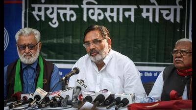 SKM leaders addressing the media in New Delhi on Thursday. Raj K Raj/ Hindustan Times. (Raj K Raj/ Hindustan Times) SKM leaders addressing the media in New Delhi on Thursday. Raj K Raj/ Hindustan Times. (Raj K Raj/ Hindustan Times)