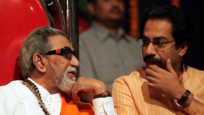 Shiv Sena founder Bal Thackeray with his son, Uddhav Thackeray, in 2012. (HT PHOTO (File)) Shiv Sena founder Bal Thackeray with his son, Uddhav Thackeray, in 2012. (HT PHOTO (File))