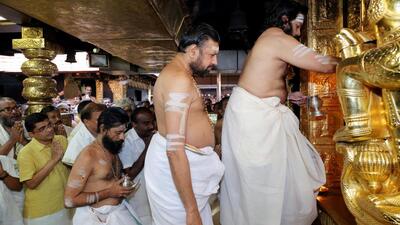 Sabarimala temple Melshanthi (head priest) N Parameswaran Namboothiri opens the sanctum sanctorum for Mandala-Makaravilak Pilgrimage on Wednesday. (ANI Photo)