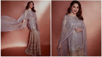 Madhuri Dixit, who is currently judging the celebrity dance show Jhalak Dikhla Jaa Season 10, has lately been captivating her fans with her gorgeous avatars. For the latest episode of the show, the 'dhak dhak' girl donned a dazzling sharara set by Tarun Tahiliani. (Instagram/@madhuridixitnene) Madhuri Dixit, who is currently judging the celebrity dance show Jhalak Dikhla Jaa Season 10, has lately been captivating her fans with her gorgeous avatars. For the latest episode of the show, the 'dhak dhak' girl donned a dazzling sharara set by Tarun Tahiliani. (Instagram/@madhuridixitnene)