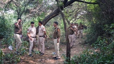 New Delhi: Police personnel at Mehrauli forest area amid investigation in the murder case of Shraddha Walkar. (PTI)