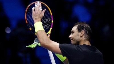 Nadal celebrates after winning his group stage match against Norway's Casper Ruud (REUTERS)