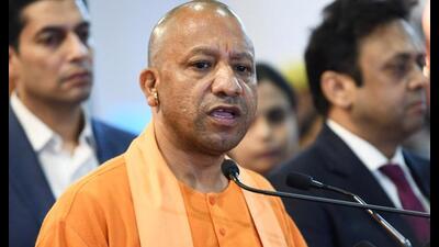 Uttar Pradesh chief minister Yogi Adityanath speaks to the media during his visit to the Uttar Pradesh pavilion at the 41st India International Trade Fair (IITF), at Pragati Maidan, in New Delhi on Wednesday. (ANI Photo)