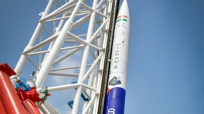 Sriharikota: India's first private rocket Vikram-S developed by Skyroot Aerospace ahead of its lift-off, at the Satish Dhawan Space Centre in Sriharikota. (PTI Photo)(PTI11_17_2022_000201B) (PTI) Sriharikota: India's first private rocket Vikram-S developed by Skyroot Aerospace ahead of its lift-off, at the Satish Dhawan Space Centre in Sriharikota. (PTI Photo)(PTI11_17_2022_000201B) (PTI)