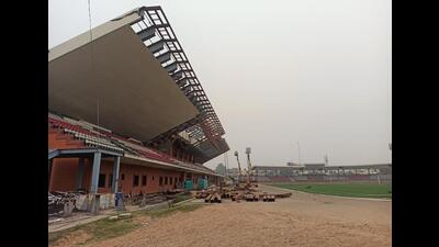 The Ambala stadium construction missed several deadlines due to various issues, including the pandemic, change in specifications and an alleged misappropriation of funds that ceased the construction of the stadium late last year. (HT Photo) The Ambala stadium construction missed several deadlines due to various issues, including the pandemic, change in specifications and an alleged misappropriation of funds that ceased the construction of the stadium late last year. (HT Photo)