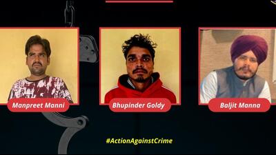 Punjab Police arrested two shooters Manpreet Singh Manni and Bhupinder Singh Goldy in Hoshiarpur on Thursday, a week after the killing of Dera Sacha Sauda follower Pardeep Singh at Kotkpura in Faridkot district. The third accused, Baljit Singh, alias Manna, was held for providing logistic support to three shooters from the gang’s Haryana module. (Twitter) Punjab Police arrested two shooters Manpreet Singh Manni and Bhupinder Singh Goldy in Hoshiarpur on Thursday, a week after the killing of Dera Sacha Sauda follower Pardeep Singh at Kotkpura in Faridkot district. The third accused, Baljit Singh, alias Manna, was held for providing logistic support to three shooters from the gang’s Haryana module. (Twitter)