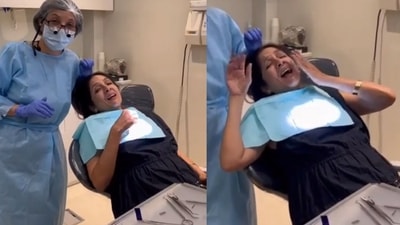 Neena Gupta at a dental clinic in Mumbai. Neena Gupta at a dental clinic in Mumbai.