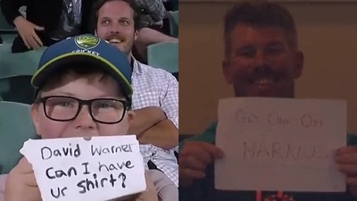 Warner was in form both on and off the field (Cricket.com.au screenshot) Warner was in form both on and off the field (Cricket.com.au screenshot)
