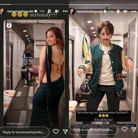 Tamannaah wore a white T-shirt, green jacket, dark pants, and white sneakers. Tamannaah wore a white T-shirt, green jacket, dark pants, and white sneakers.