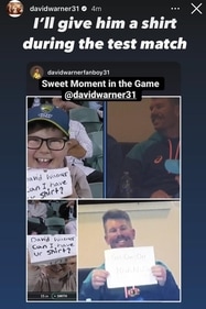 Warner then gave the fan the response that he would have been hoping for (David Warner Instagram) Warner then gave the fan the response that he would have been hoping for (David Warner Instagram)