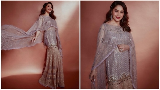 Madhuri Dixit, who is currently judging the celebrity dance show Jhalak Dikhla Jaa Season 10, has lately been captivating her fans with her gorgeous avatars. For the latest episode of the show, the 'dhak dhak' girl donned a dazzling sharara set by Tarun Tahiliani.(Instagram/@madhuridixitnene)