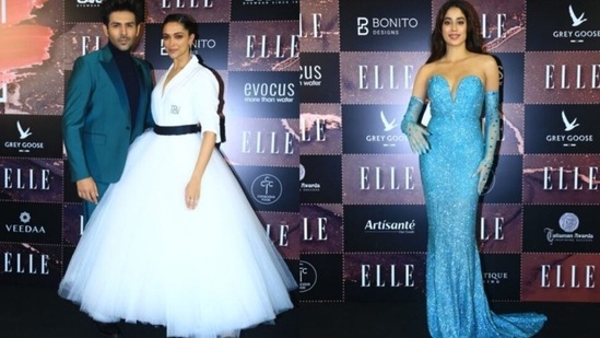 Deepika Padukone, Kartik Aaryan and Janhvi Kapoor at an awards event. Deepika Padukone, Kartik Aaryan and Janhvi Kapoor at an awards event.