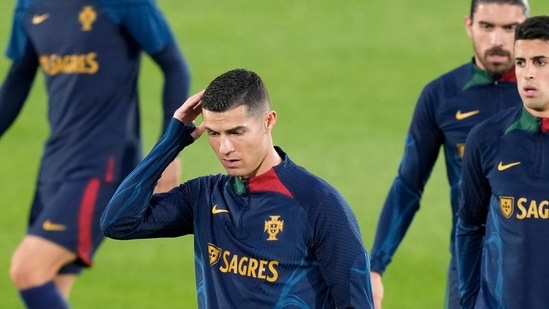 Cristiano Ronaldo during Portugal's training session on Monday.(AP)