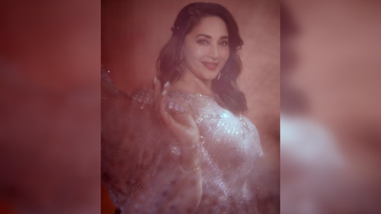 Madhuri Dixit looked like a dream as she struck some stunning poses for her Instagram family.(Instagram/@madhuridixitnene)